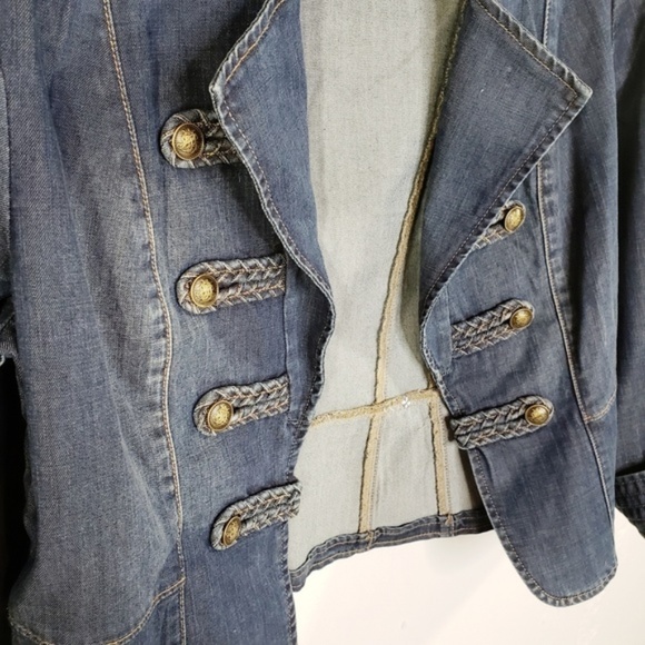 Chico's Petite Braid-Detail Denim Military Jacket - Picture 3 of 8